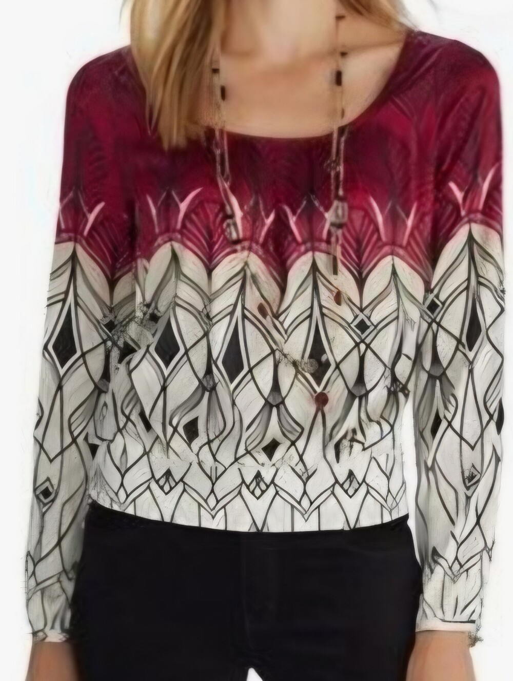 White House Black Market Art Deco Burgundy Ombre Geometric Top 8